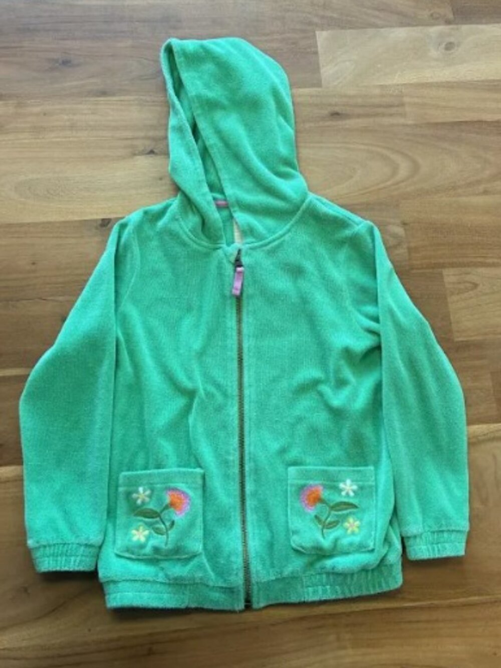 Mini Boden- green terry zip up hoodie